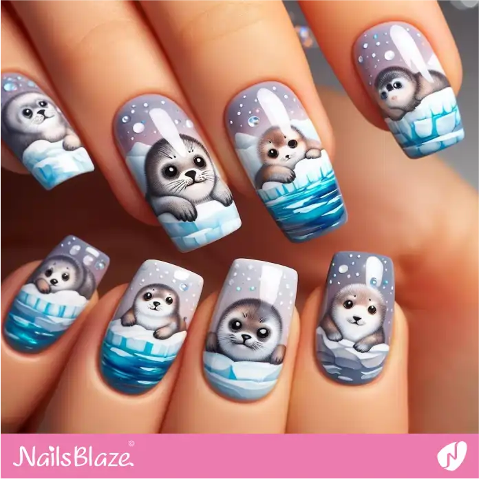 Adorable Baby Seals Nail Design | Polar Wonders Nails - NB3151